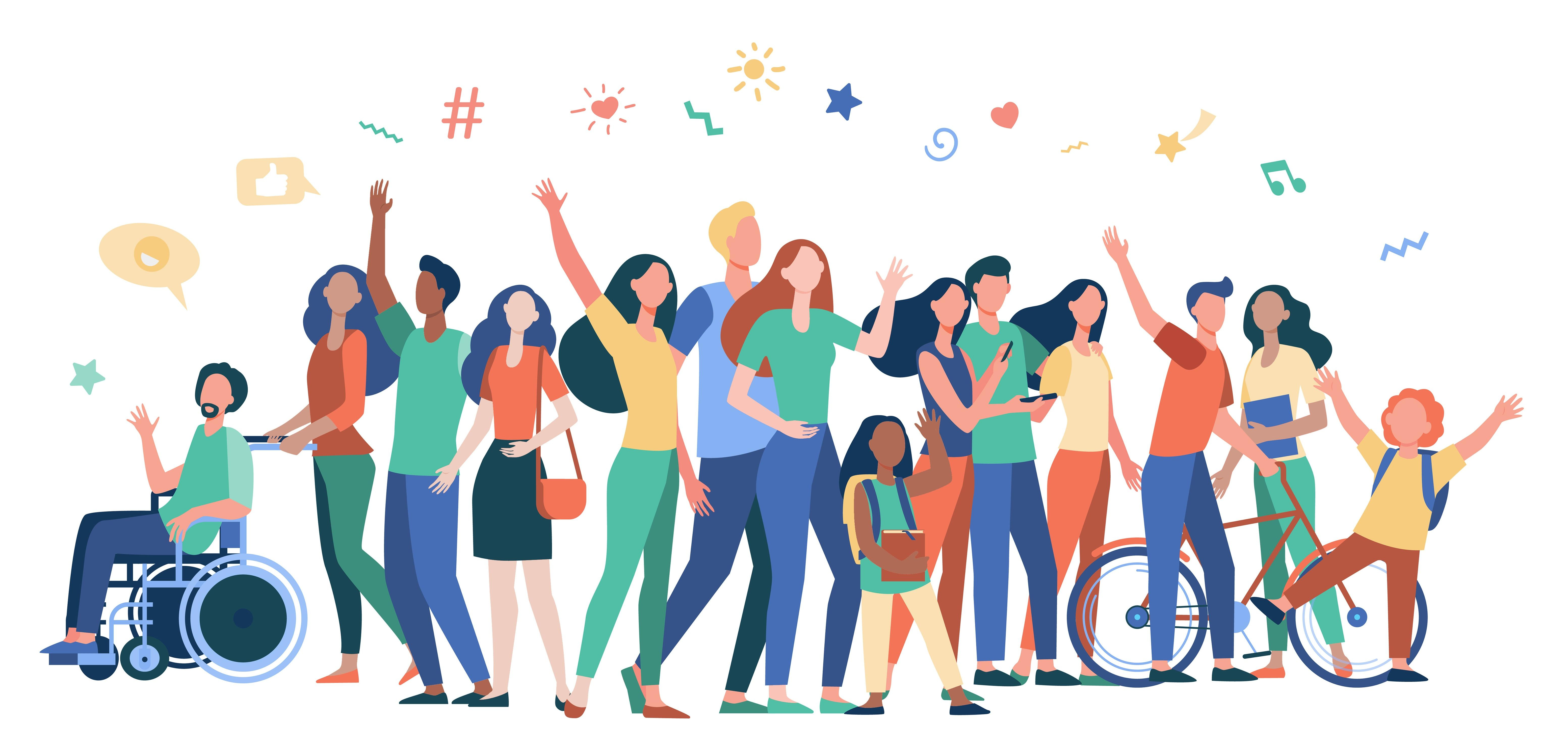 Multicultural people standing together isolated flat vector illustration. Cartoon diverse characters of multinational community members. Society and public concept
